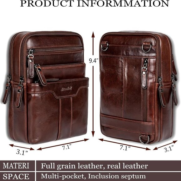 Leather Messenger Bag for Men, Small Leather Sling Shoulder Bag Messenger Pack f - Picture 2 of 7